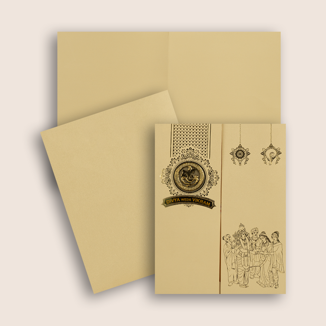 Peach Lord Balaji Padmavathi Door Style Wedding Card - KNRR8711B