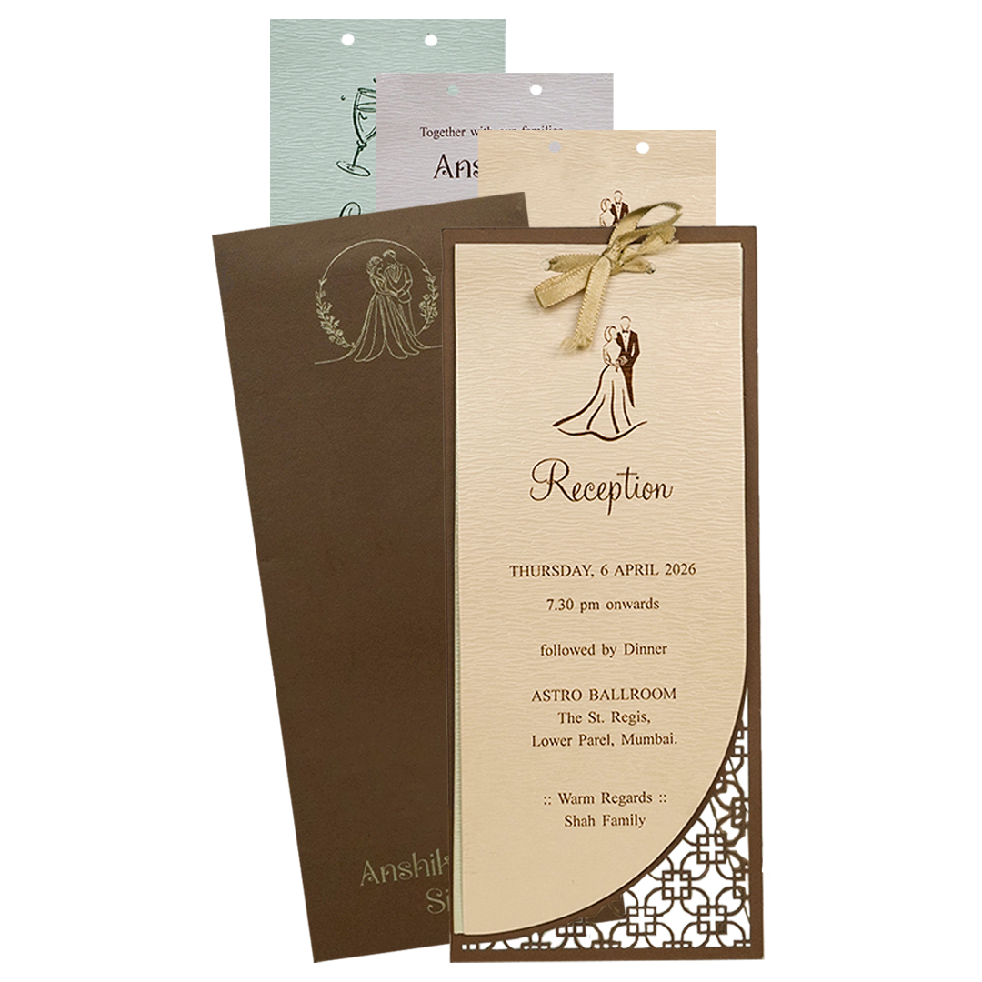 Brown Classic Bride Groom Wedding Card-KRC31370