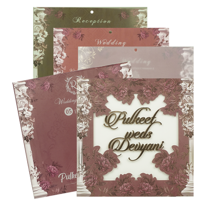 Brown Floral MDF Laser Cut Wedding Card - KJTS1809