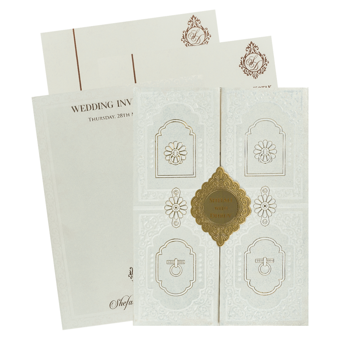 White Gold Geometric Padded Wedding card-KRE28230