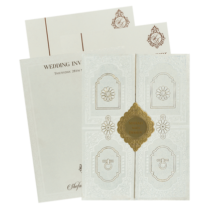 White Gold Geometric Padded Wedding card-KRE28230