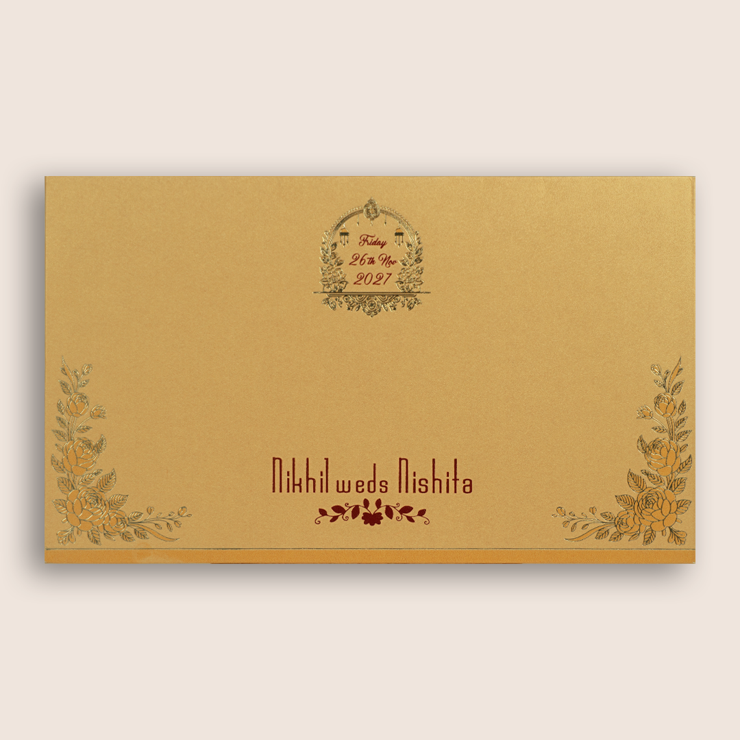 Gold Embossed Floral Wedding Card - KPR07550