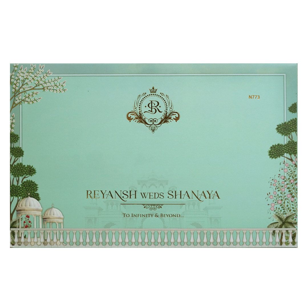 Green Floral Padded Couple Wedding Card - KVN07730