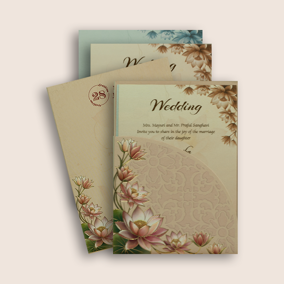 Pink Lotus Floral Wedding Invitation Card - KPR07340
