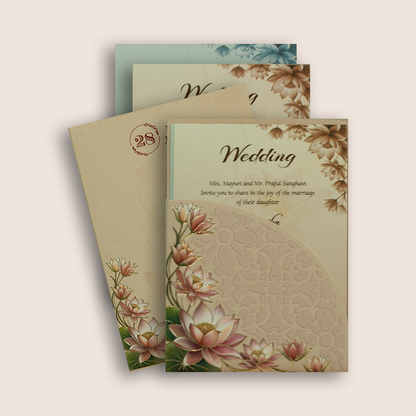 Pink Lotus Floral Wedding Invitation Card - KPR07340