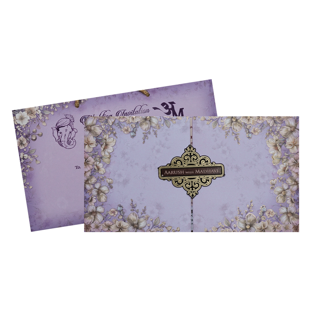 Purple Floral Padded Wedding Card-KSH72280