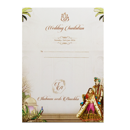 Royal Bride and Groom 3-Fold Wedding Card-KRB09020