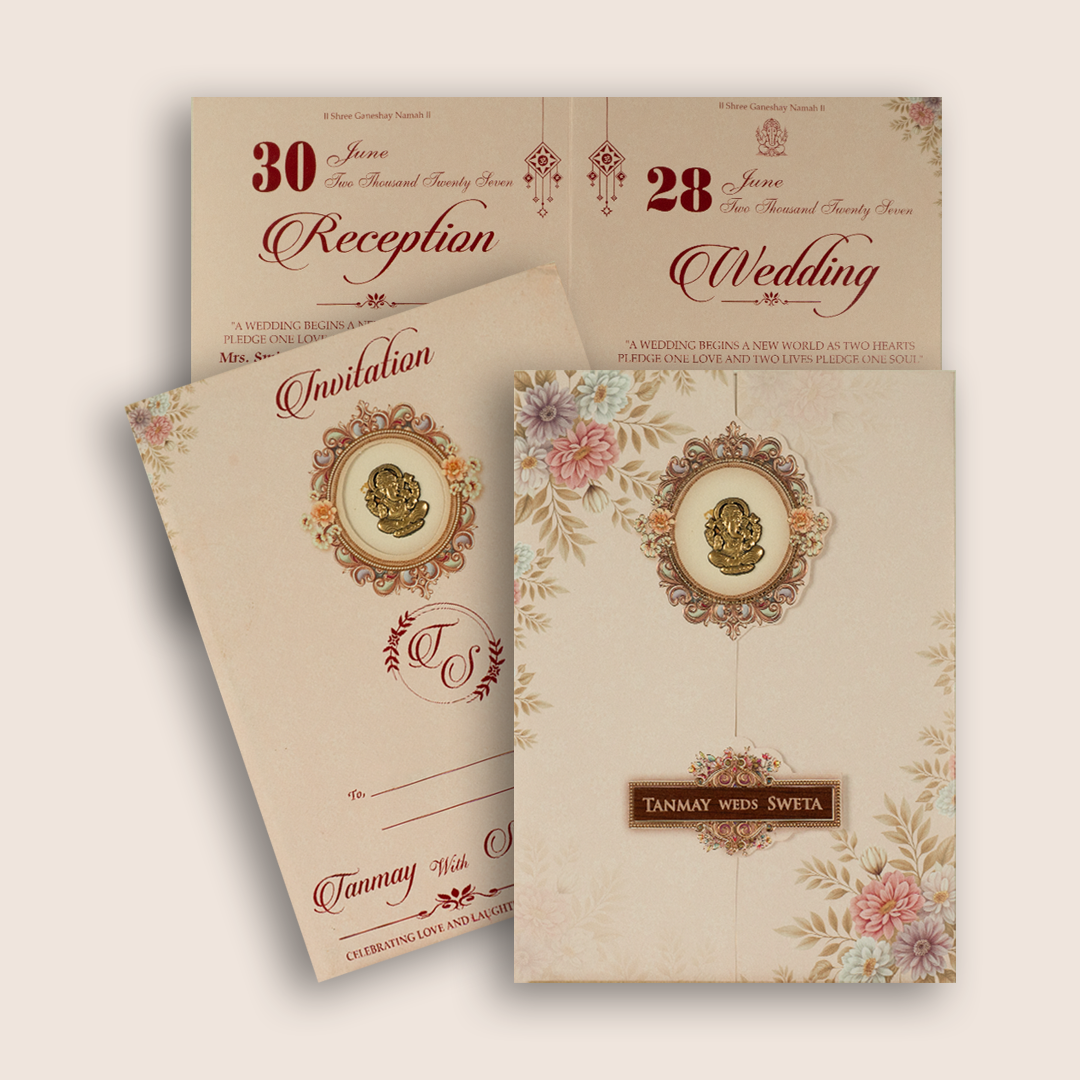 Pink Floral Door Style Wedding Invitation Card - KSH73450