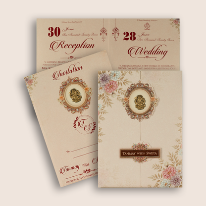 Pink Floral Door Style Wedding Invitation Card - KSH73450