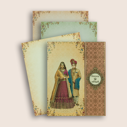 Peach Bride Groom Padded Door Style Wedding Card - KAA05610