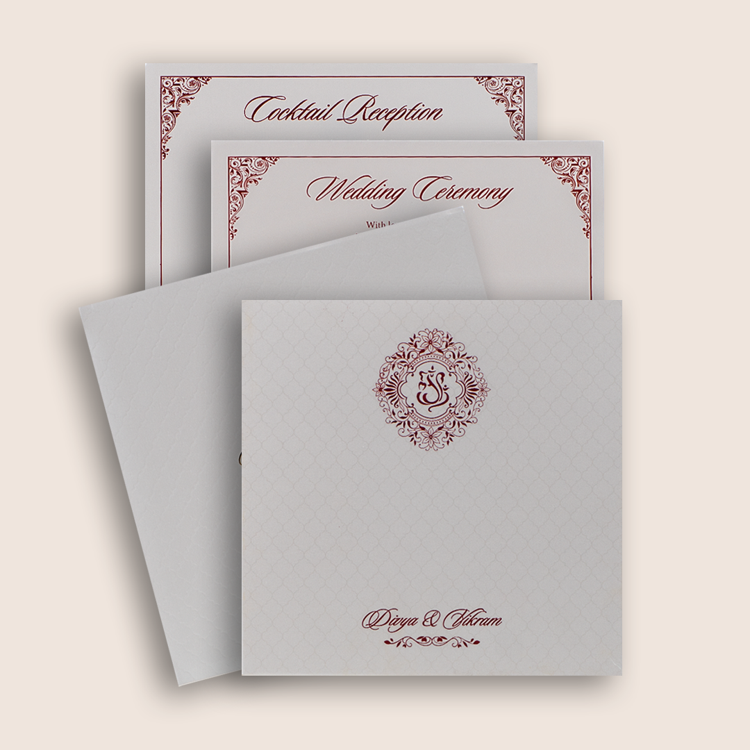 White Embossed Padded Wedding Card - KNK4021W