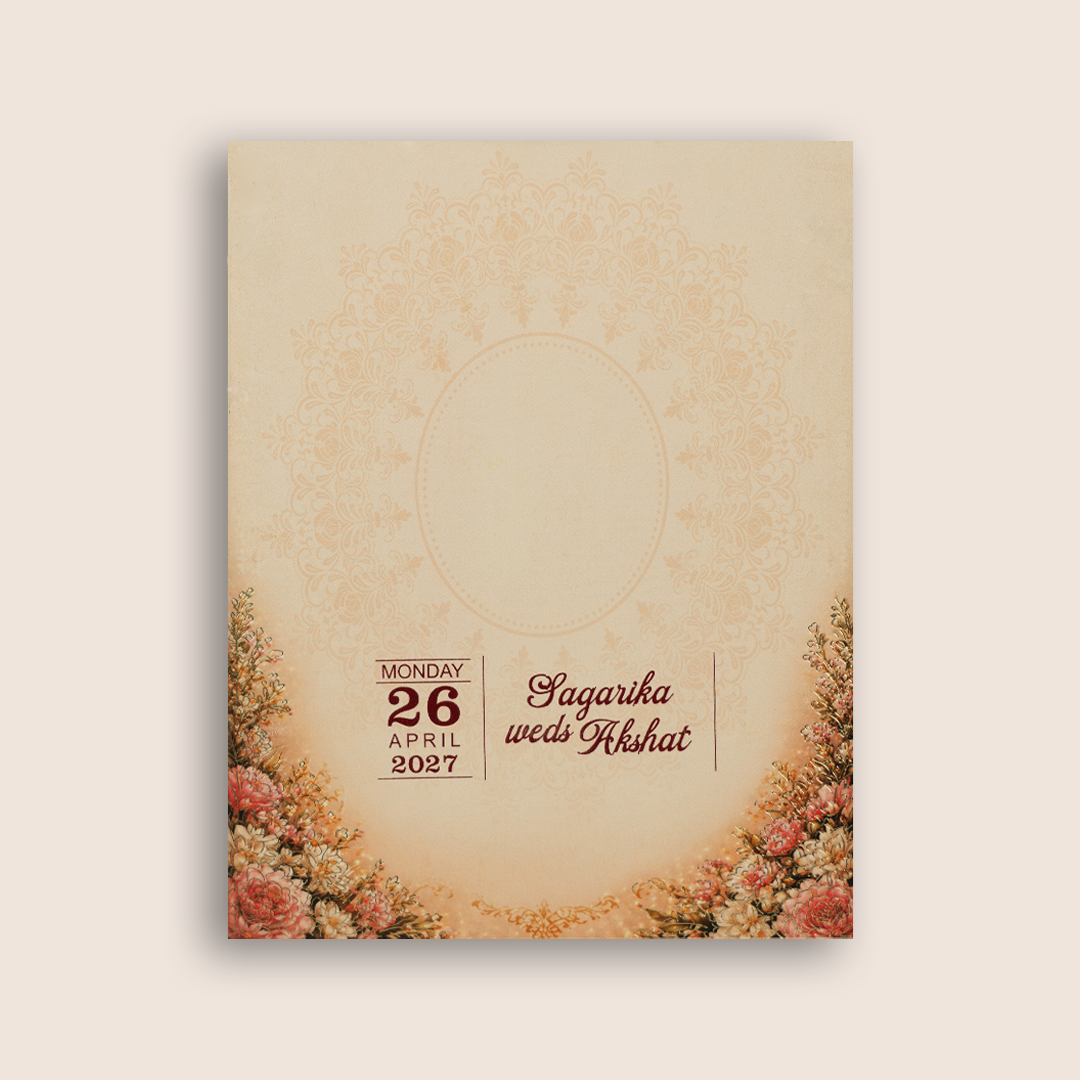 Peach Floral Door Style Padded Wedding Card - KPR07310