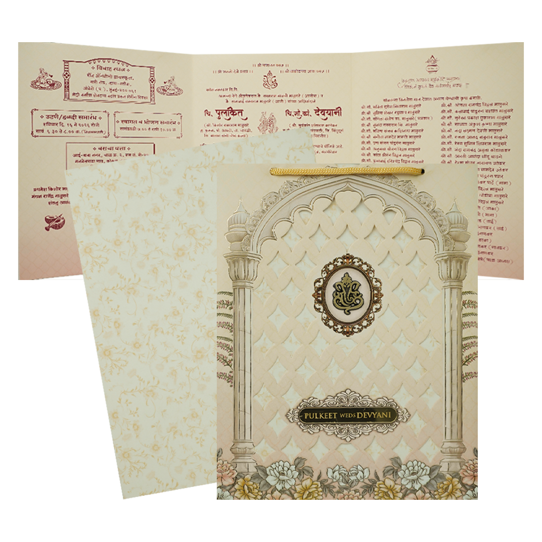 Cream Palace Arch Floral Bag Wedding Card-KJTS1839