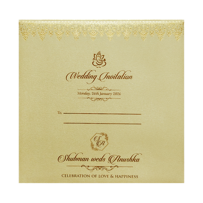 Elegant Gold Door Style Embossed Wedding Invitation Card-KRB09120