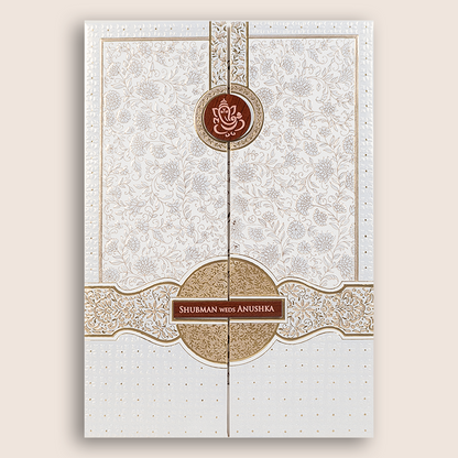 White Embossed Floral Door Style Padded Wedding Card - KRB10410