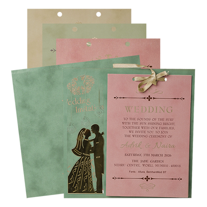 Green Bride Groom Laser-Cut Wedding Card-KRC31570