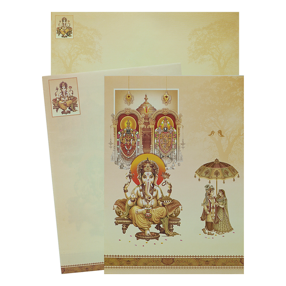 Cream Balaji Padmavathi Wedding Card-KNEP1605