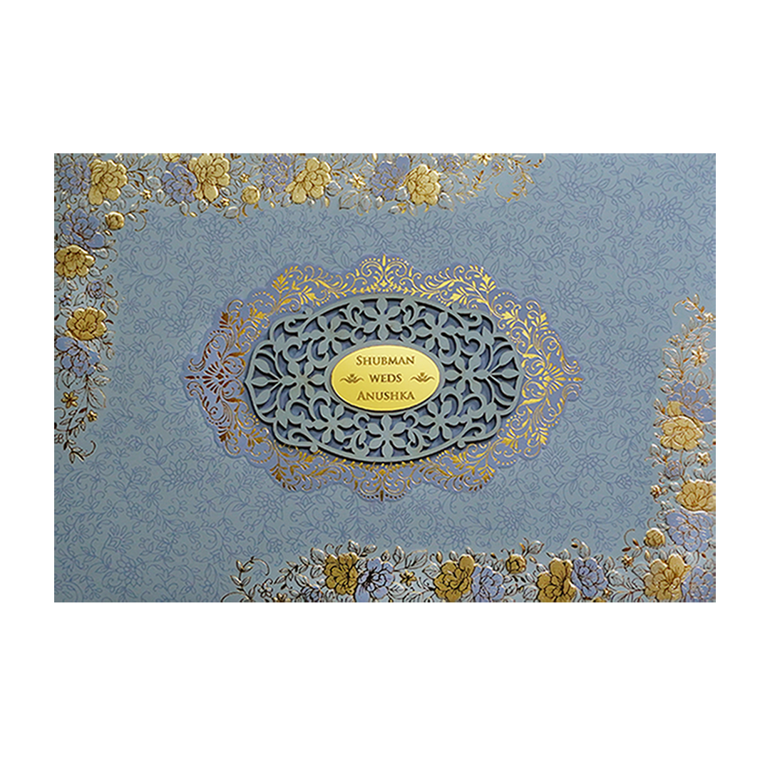 Grey Padded Embossed Floral Wedding Invitation Card-KRB09790