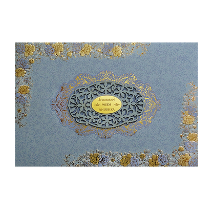 Grey Padded Embossed Floral Wedding Invitation Card-KRB09790