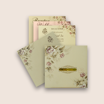 Cream Embossed Floral Padded Marriage Card - KPR023340