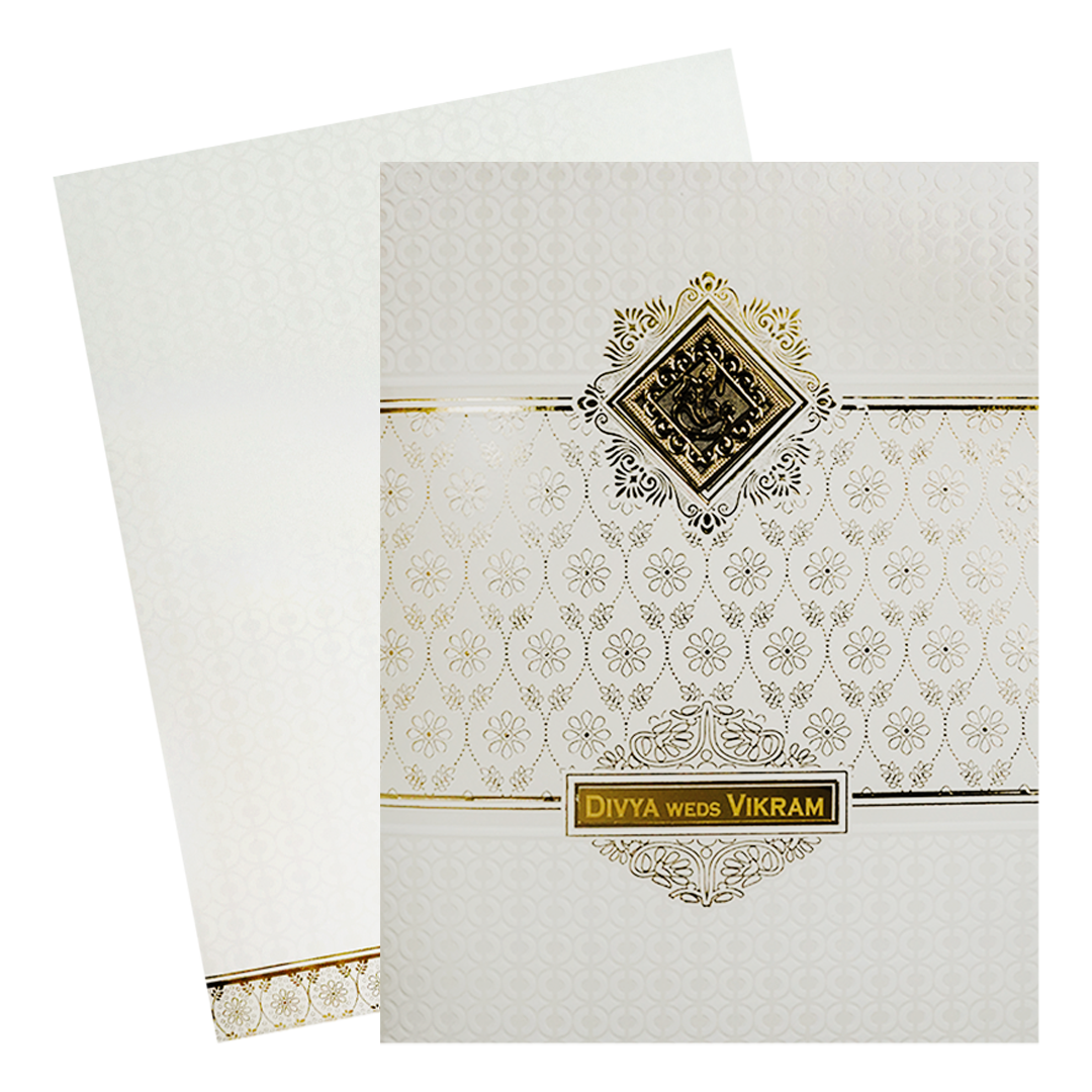 Classic White &amp; Gold Floral Wedding Card-KNJS2091