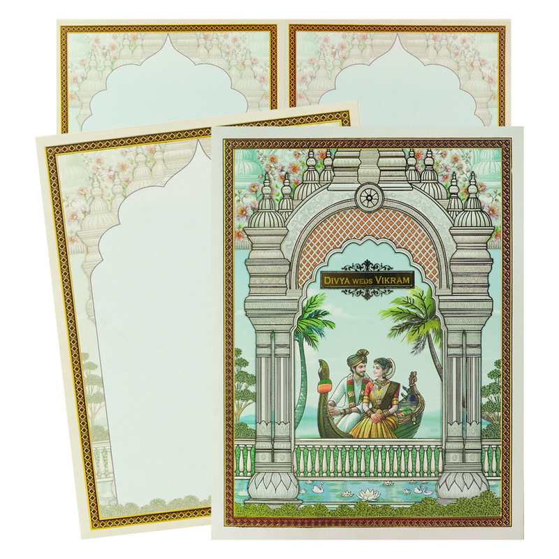 Blue Royal Floral Bride Groom Wedding Card-KNKJ1156