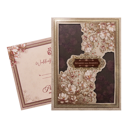 Pink Floral Padded Wedding Card-KSH72490