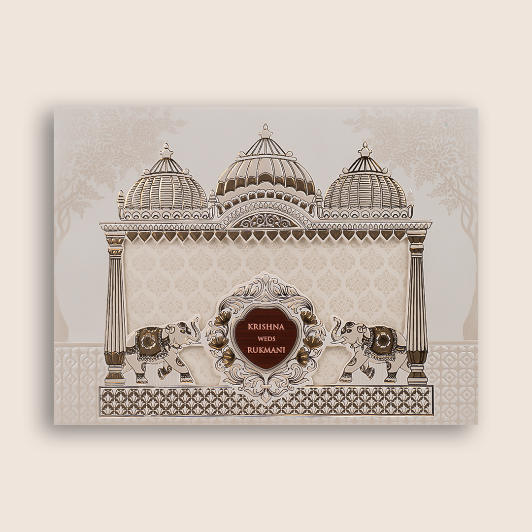 White Elephant Floral Padded Laser Cut Wedding Card - KJTS1943