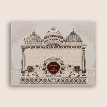 White Elephant Floral Padded Laser Cut Wedding Card - KJTS1943