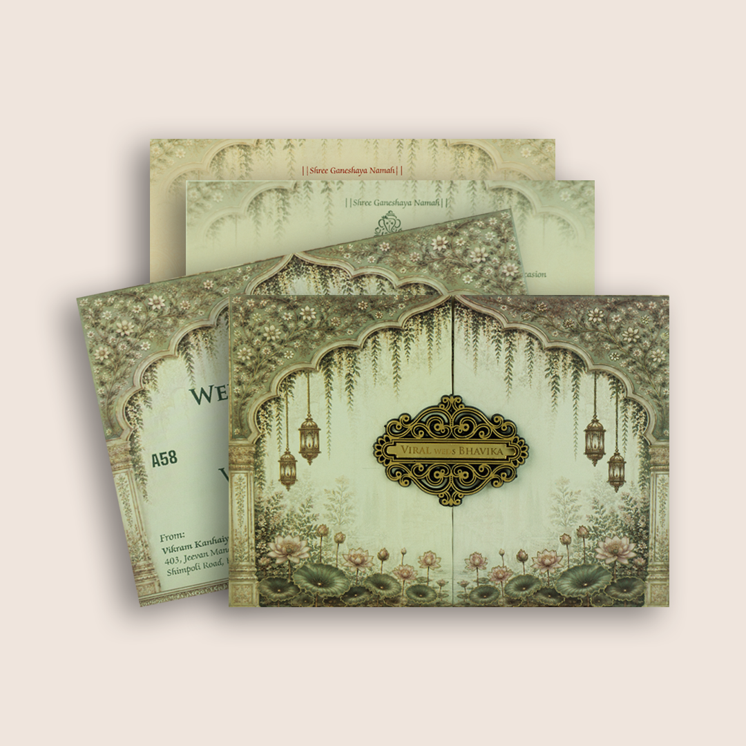 Grey Floral Door Style Wedding Card - KMARA580