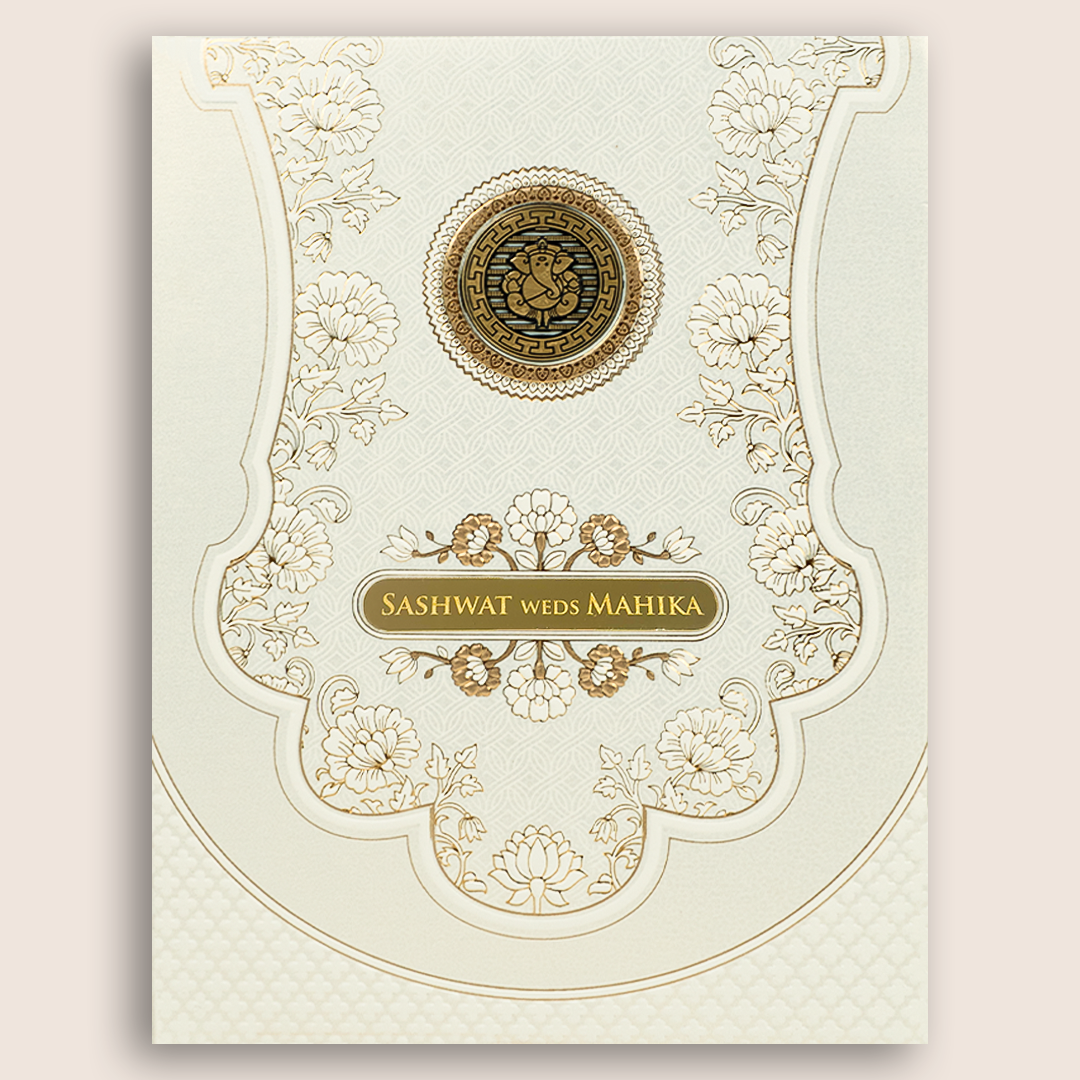 White Embossed Floral Padded Wedding Card - KRE29280
