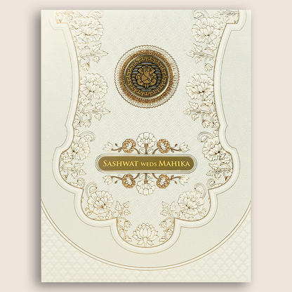 White Embossed Floral Padded Wedding Card - KRE29280