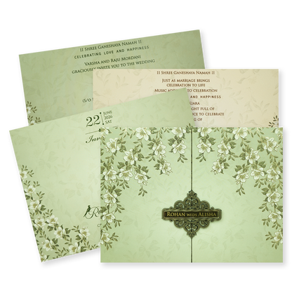 Mint Green Floral Padded Wedding Card-KFR15310