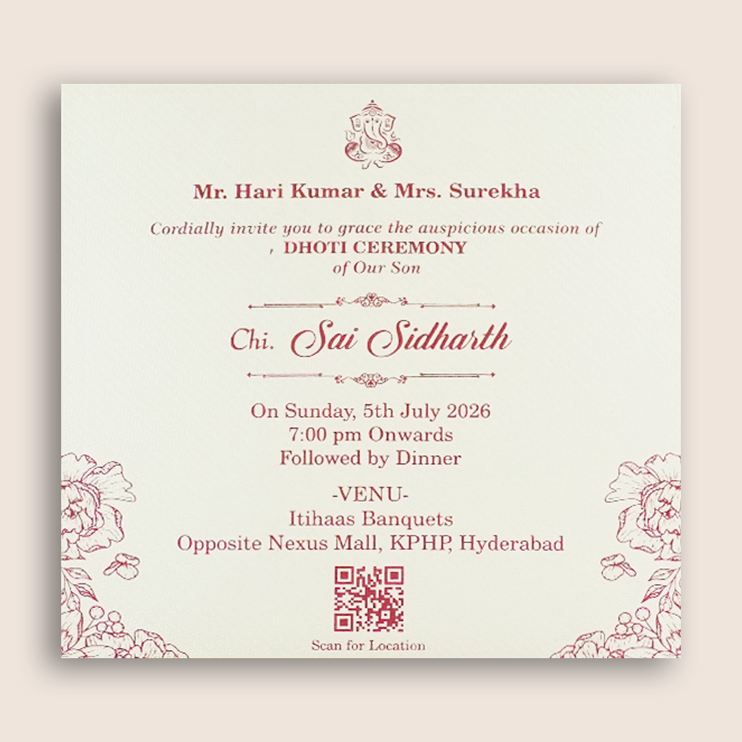 White Dhoti Ceremony Invitation Card - KNKS2302D