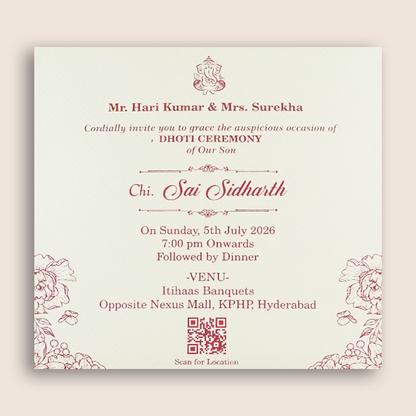 White Dhoti Ceremony Invitation Card - KNKS2302D
