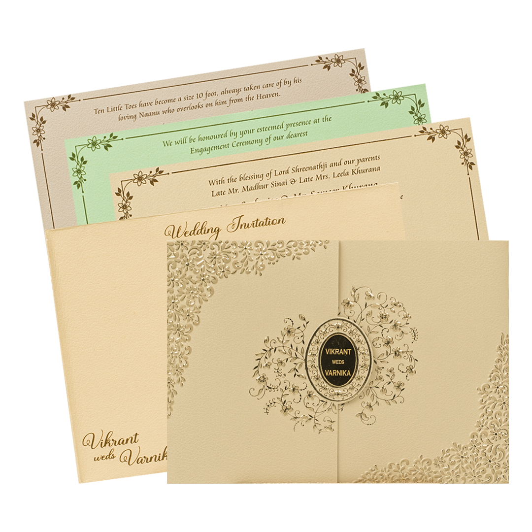 Cream Oval Floral Wedding Card-KSI64770