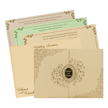 Cream Oval Floral Wedding Card-KSI64770