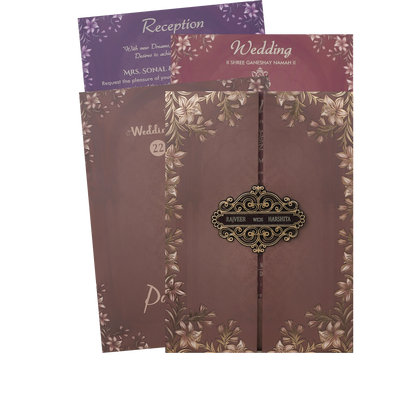 Brown Gold Floral Padded Wedding Card-KJTS1824