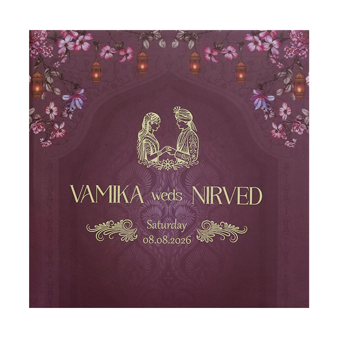 Purple Padded Lantern Elephant Wedding Card - KVN07500