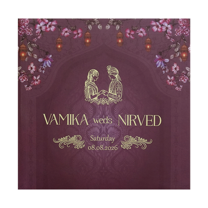 Purple Padded Lantern Elephant Wedding Card - KVN07500