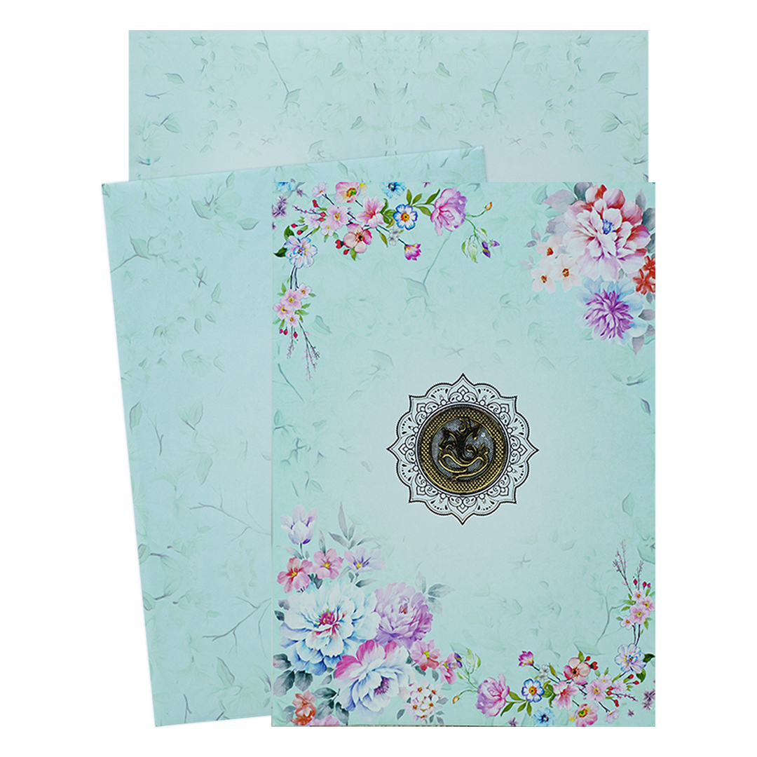 Blue Floral Hindu Wedding Card-KNEP1607