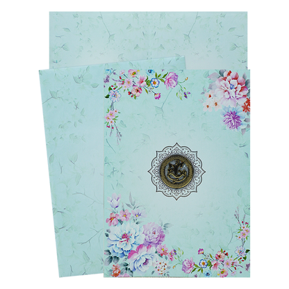 Blue Floral Hindu Wedding Card-KNEP1607