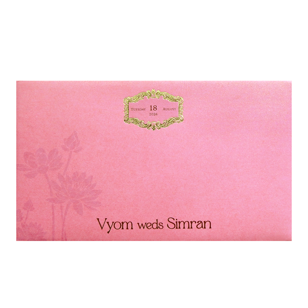 Pink Gold Embossed Flower Wedding Invitation Card-KPR06330