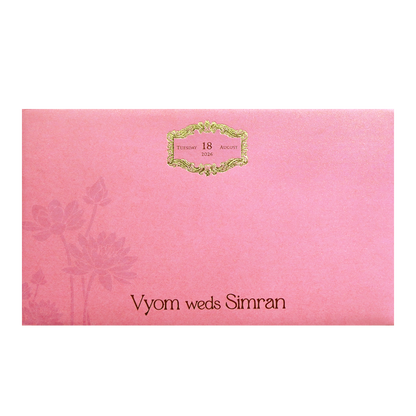 Pink Gold Embossed Flower Wedding Invitation Card-KPR06330