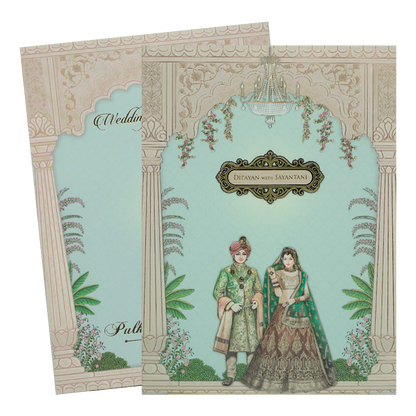 Pastel Blue Couple Padded Wedding Card-KJTS1729