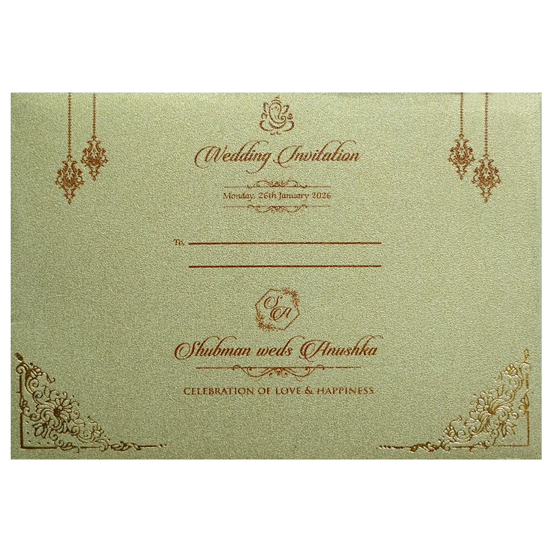 Deluxe Gold Padded Ornate Wedding Invitation Card-KRB08330