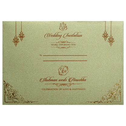 Deluxe Gold Padded Ornate Wedding Invitation Card-KRB08330