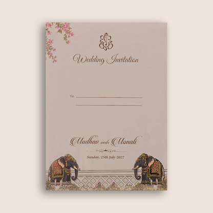 Peach Elephant Floral  Padded Wedding Card - KJTS3703