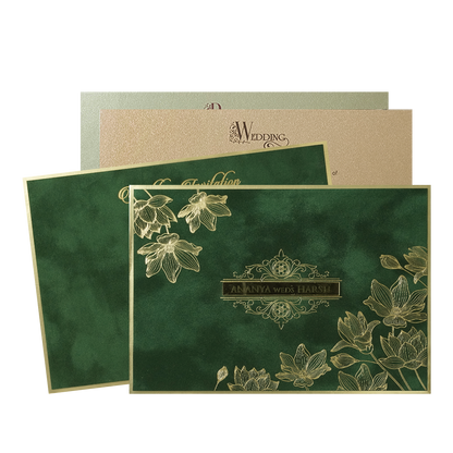 Dark Green Floral Padded Wedding Card-KMMWD1157