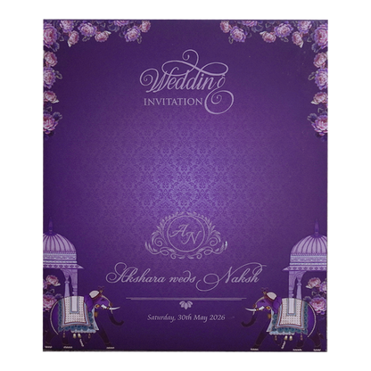Royal Purple Elephant Palace Wedding Invitation Card - KVN07560